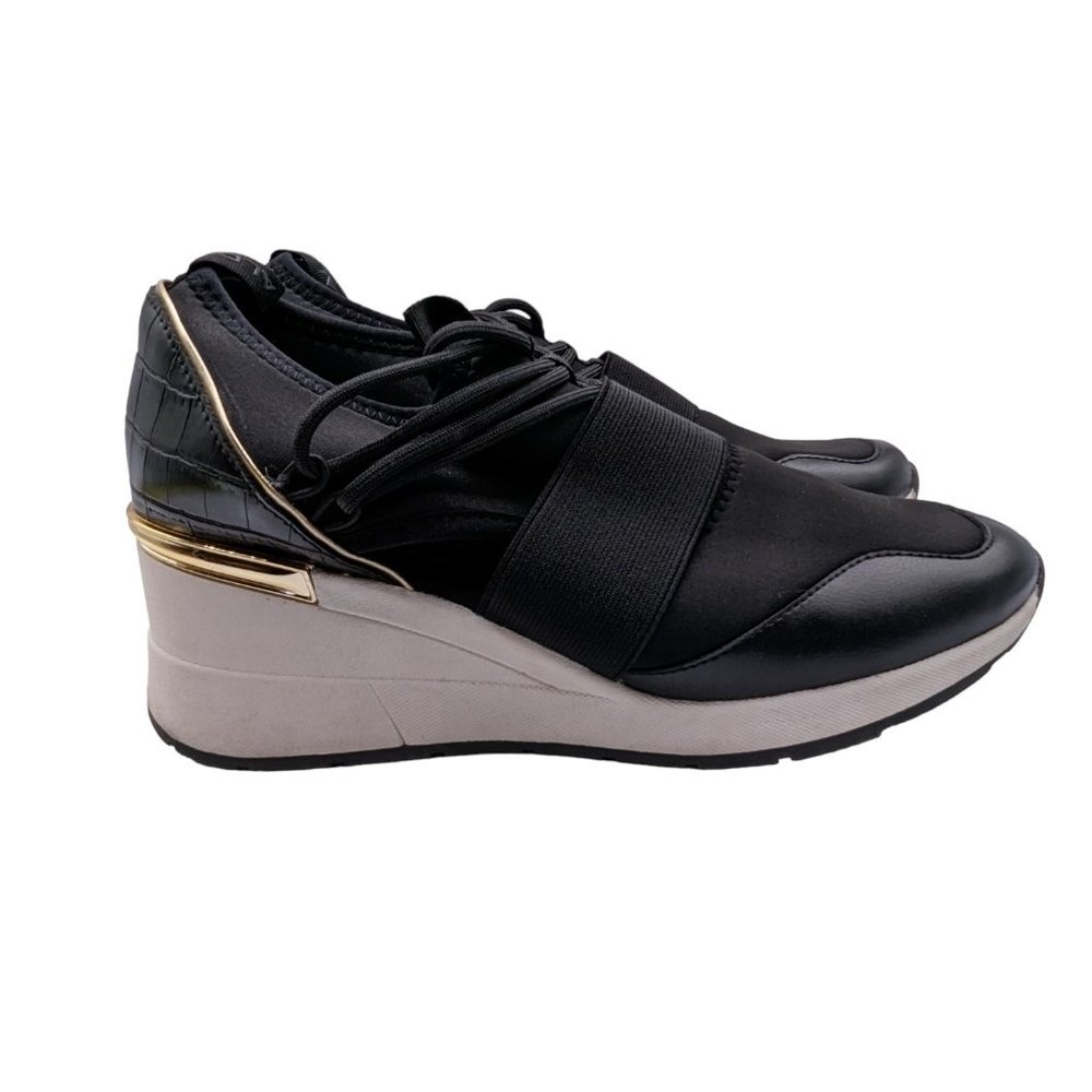 ALDO Chiara  Women's Lace Up Sneakers Black w Gold Size 8.5 US